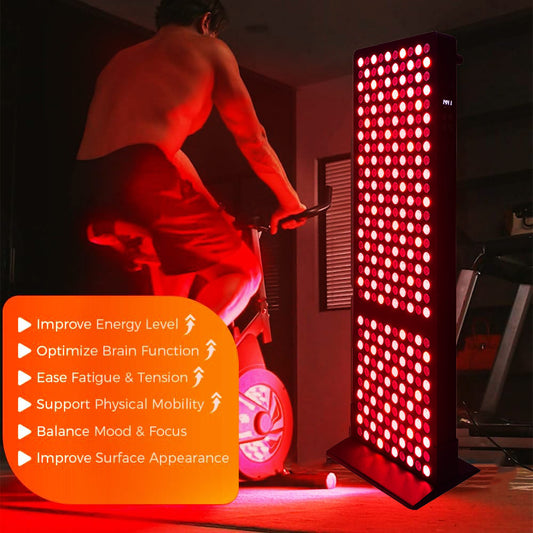 Person using red light therapy panel for skin treatment and rejuvenation
