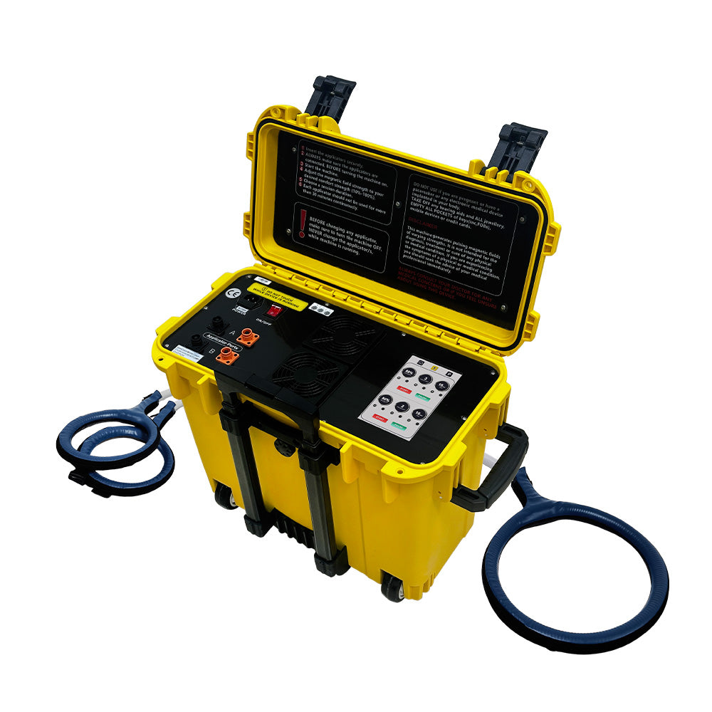 HKS-29D PEMF machine with large loop and butterfly loop connected, three-quarter view on white background