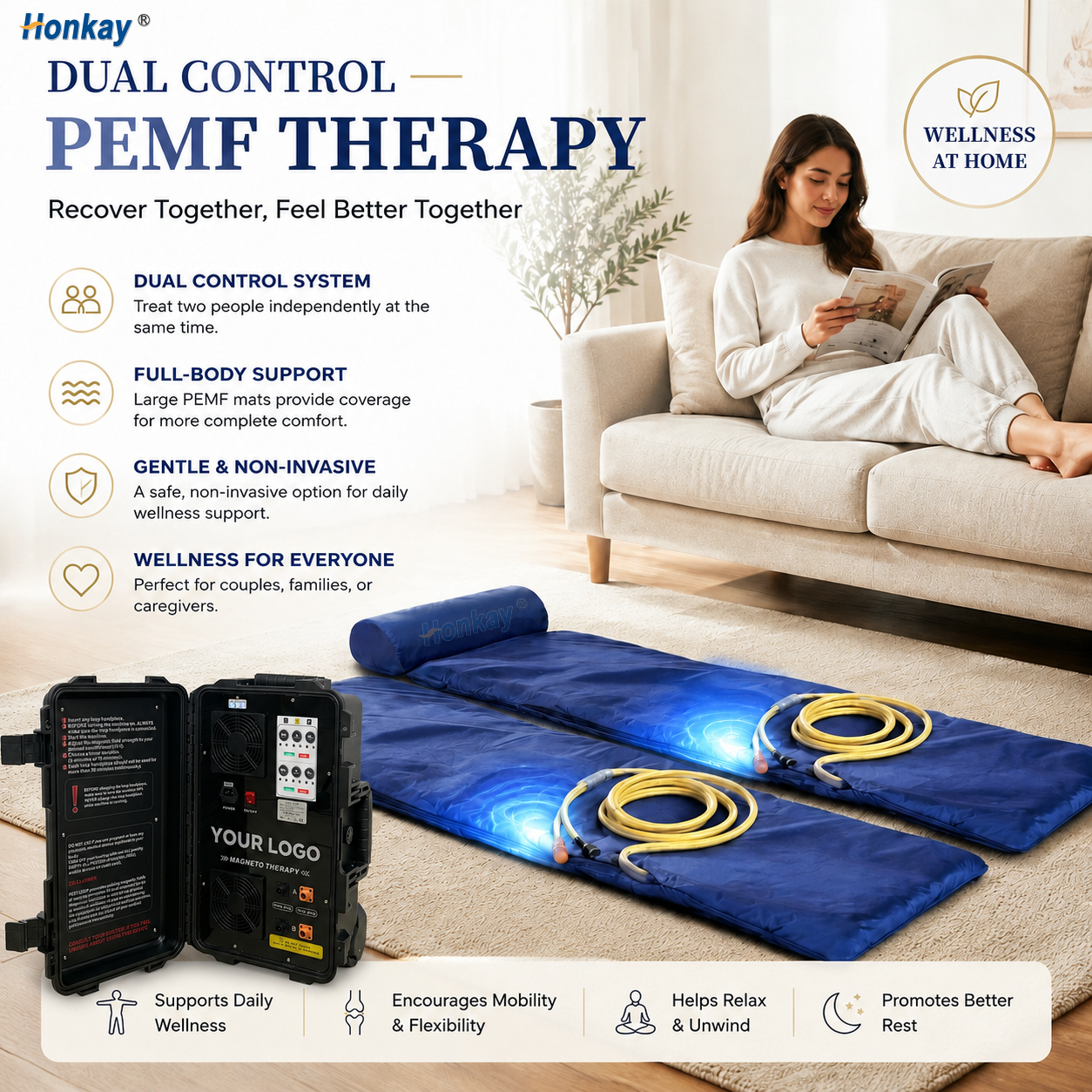 Dual Control Protable PEMF Machine With PEMF Therapy Mat