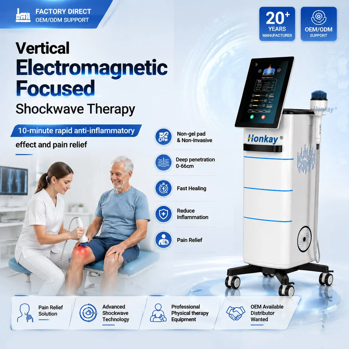 Honkay HKS-88a Focused Shockwave Therapy Machine | 7-Depth Adjustable for Pain Relief & Joint Mobility