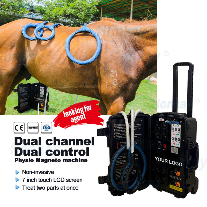 Professional PEMF machine for horses showing treatment applicators