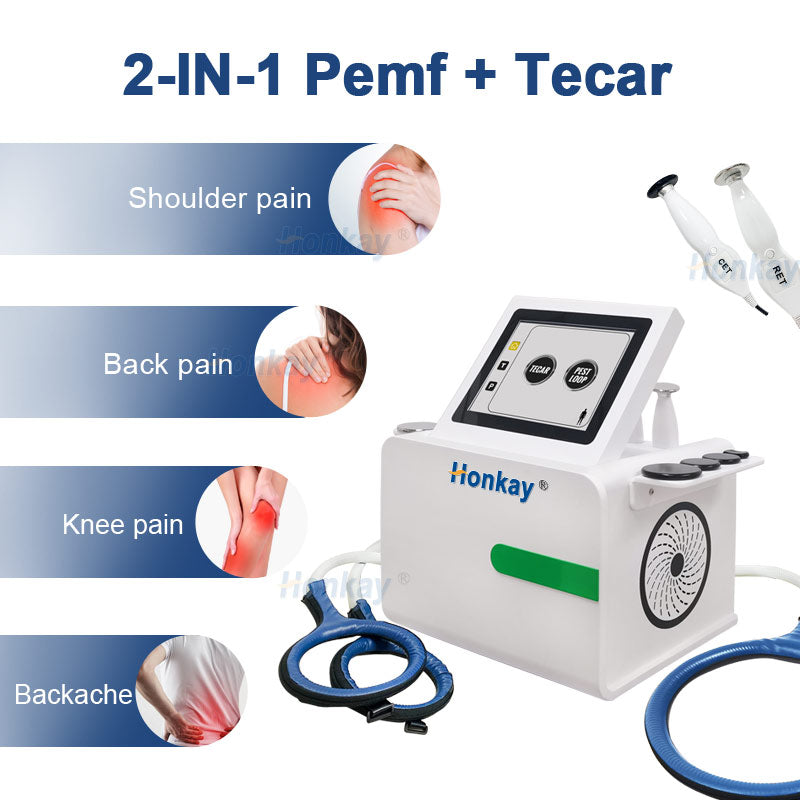 Professional using 2-in-1 PEMF Tecar device for treatment